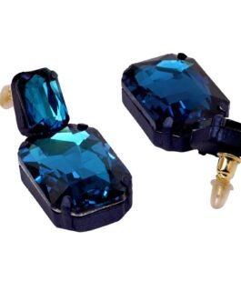 Dark Sparkle Blue Geometric Stone-Studded Drop Earrings