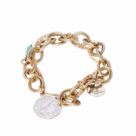 Vintage Paris Charm Matt Gold Fashion Bracelet ( Assorted Glass Beads)