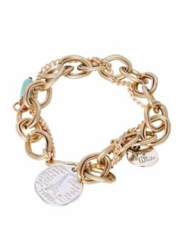 Vintage Paris Charm Matt Gold Fashion Bracelet ( Assorted Glass Beads)