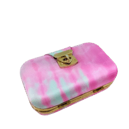 Boho Tie & Dye Evening Metal Clutch Pink & Grey