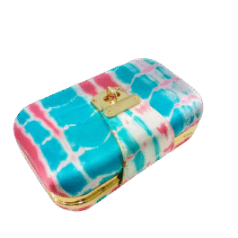 Boho Tie & Dye Evening Metal Clutch Sky Blue White & Pink