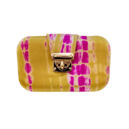 Boho Tie & Dye Evening Metal Clutch Pink & Gold