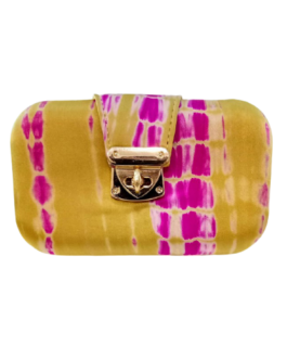 Boho Tie & Dye Evening Metal Clutch Pink & Gold
