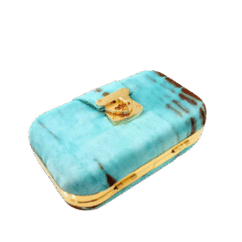 Boho Tie & Dye Evening Metal Clutch Sky Blue & Brown