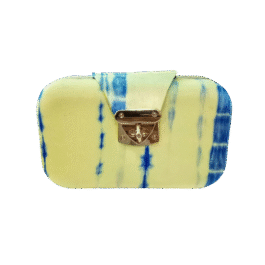 Boho Tie & Dye Evening Metal Clutch Lime Yellow & Blue