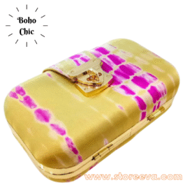 Boho Tie & Dye Evening Metal Clutch Pink & Gold
