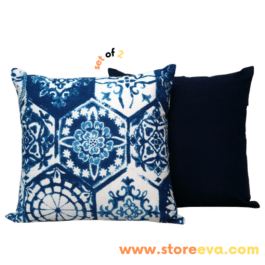 Handmade 100% Cotton Blue White Flower Cushion for Couch Vintage Cushion cover Set Of Two 16×16 Cushion Cover