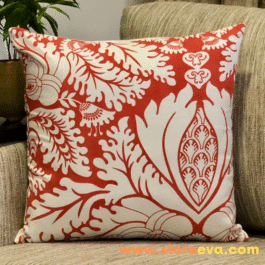 Cotton Cushion Cover With Foliage Print Tomato Red