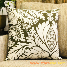Cotton Cushion Cover With Foliage Print Dark Olive Green