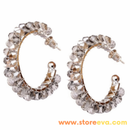 Crystal Hoops with Shiny Glass Rhinestones. Lightweight Statement Hoop Earrings. Trendy Jewellery (Crystal).