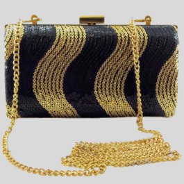 Sequence Metal Clutch with gold and black sequence