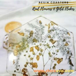Hexagon resin coasters with real dried flowers and gold leaf ( Set of 4)
