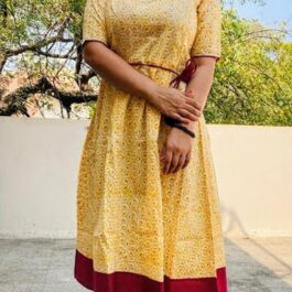 Breezy yellow coloured block printed Short Dress