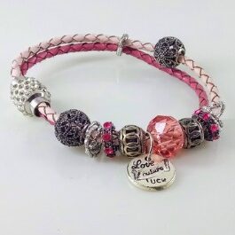 Twin Braided Vegan Leather Charm Bacelet Antique Finish