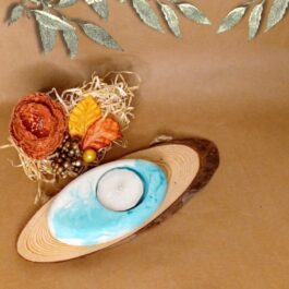 Concrete Tea Light Holder Blue Marble Finish