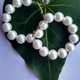 Handmade Faux White Pearl Gold Hoop Earrings