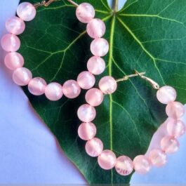 Handmade Faux Rose Quartz Gold Hoop Earrings