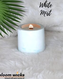 Soy Candle in Cement Pot with Wooden Wick White Mist