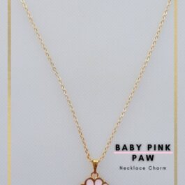 Gold with pink enamel paw charm necklace