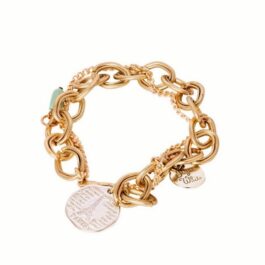 Disc Charm Bracelet Brushed Gold Finish