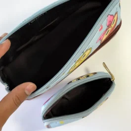 Vegan Leather Double Layer Cosmetic Accessories Bag with Mini Pouch Cute Zebra Print