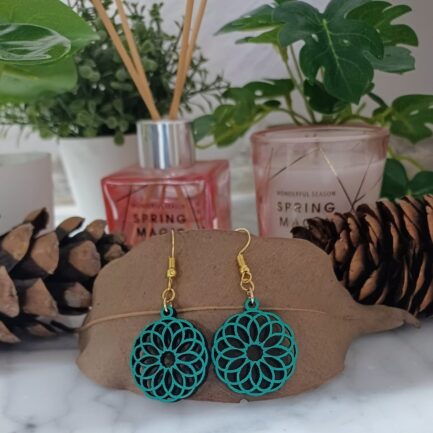 Wooden Mandala Earrings - Teal