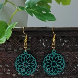 Wooden Mandala Earrings – Teal