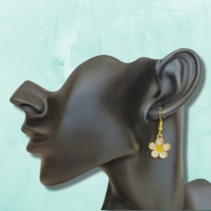 Gold Enamel Floral Earrings - Daisy White