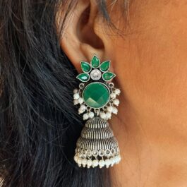 Radha – Radiant Green Floral Jhumka Earrings