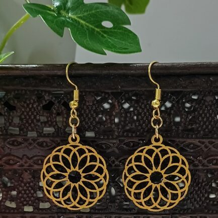 Round Mandala Earrings - Yellow - Image 2