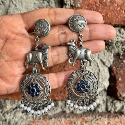 Nandi - Oxidised Silver with Blue Stones and Pearls - Image 3