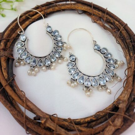 Amaira White Stone Chandbali Earrings: Timeless Elegance - Image 2