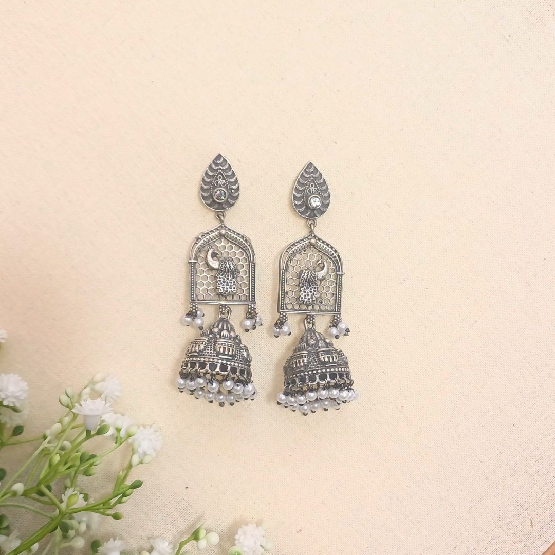 Meera Peacock Jhumka Earrings - Image 2