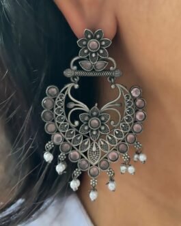 Janki – Oxidised Earrings with Lilac Stones