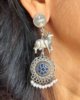 Nandi – Oxidised Silver with Blue Stones and Pearls