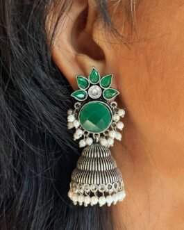 Radha – Radiant Green Floral Jhumka Earrings
