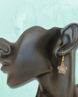 Elegant Gold Enamel Floral Earrings – Magenta