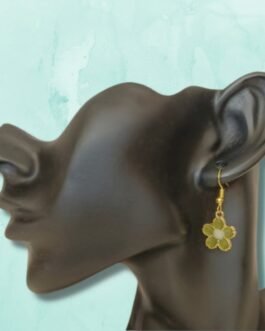 Gold Enamel Floral Earrings – Sap Green