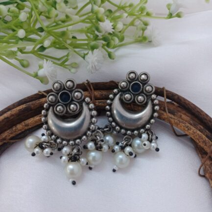 Indu - Antique Oxidised Chandbalis  - Emerald Green