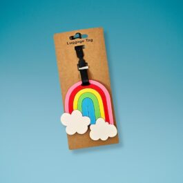 Rainbow Luggage Tag with Clouds – Bright Travel Identifier