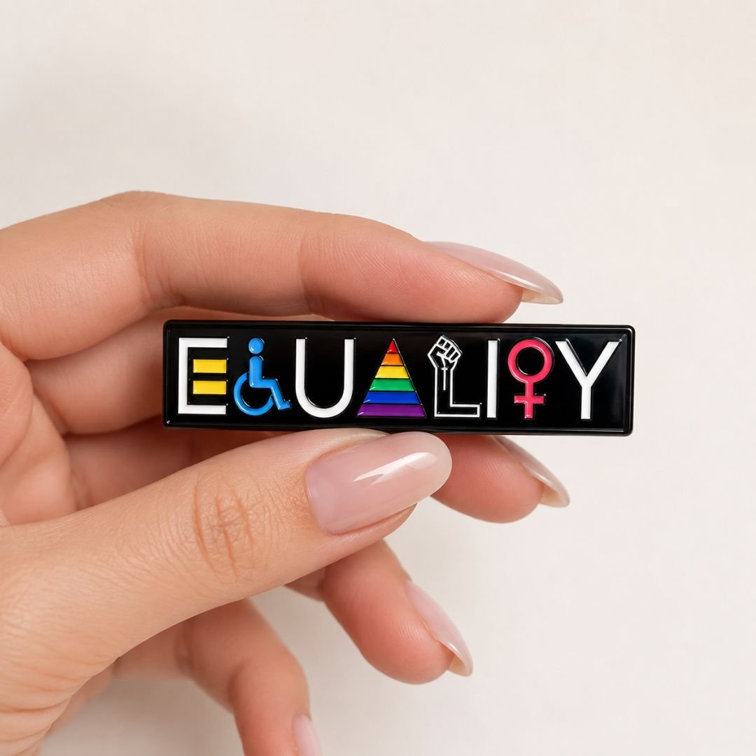 Equality Enamel Pin – Colorful Rainbow Lettering Badge - Image 4