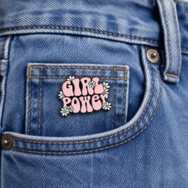 Girl Power Pink Floral Enamel Pin for Bags, Lanyards & Jackets