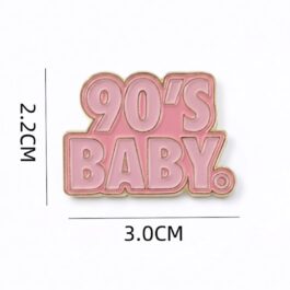 90s Baby Pink Enamel Pin – Retro Lettering Badge