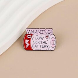 Low Social Battery Enamel Pin Badge – Pink & Red Battery Design