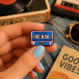 Music Enamel Pin – Colourful Retro Cassette Design