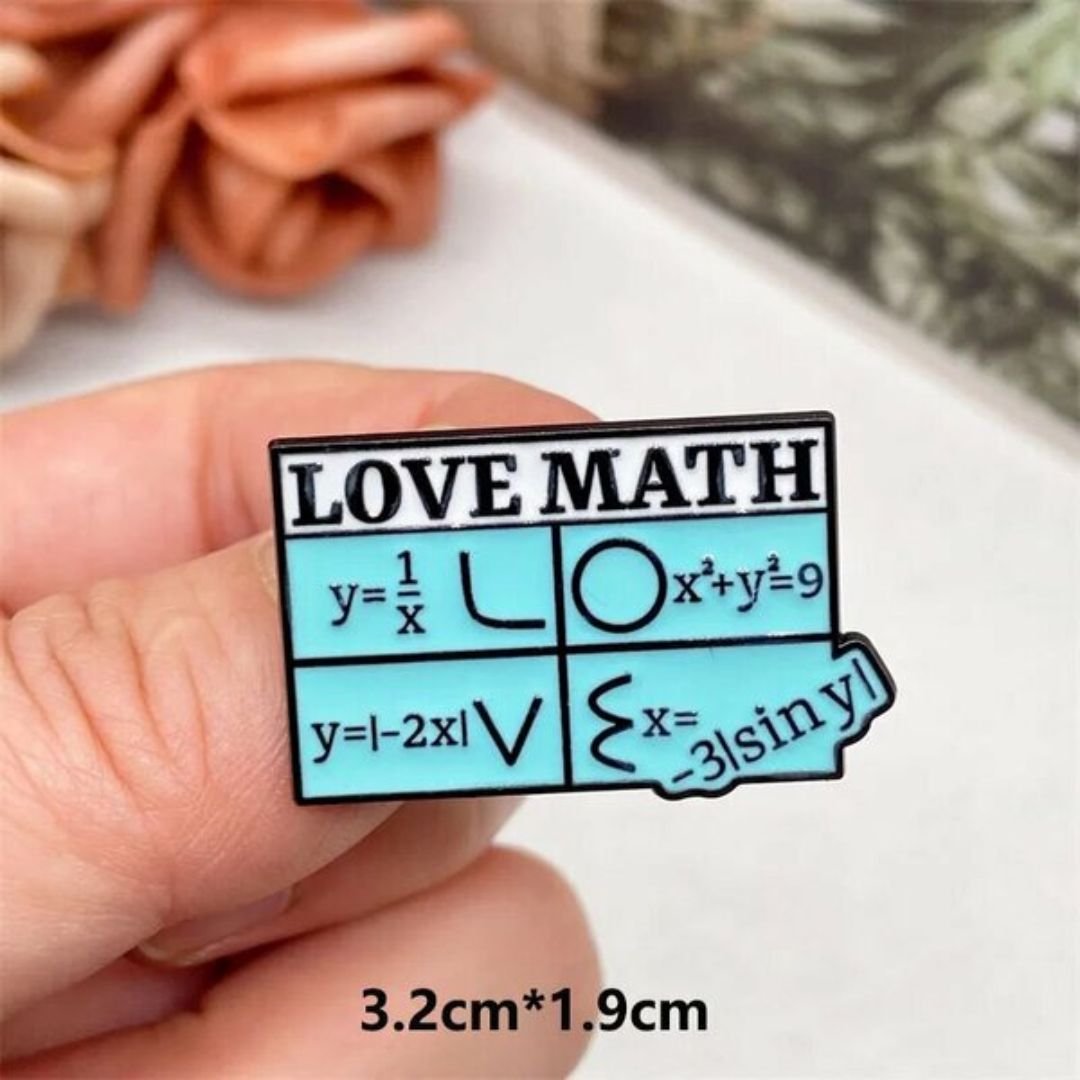 Love Math Enamel Pin with Blue Mathematical Equations - Image 3