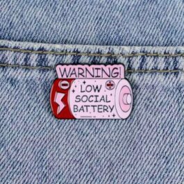 Low Social Battery Enamel Pin Badge – Pink & Red Battery Design