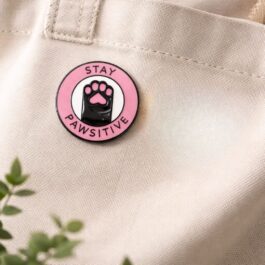 Stay Pawsitive Enamel Pin – Pink Paw Print Design