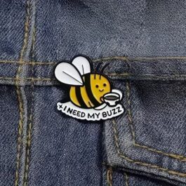 Bee Enamel Pin with Yellow and Black Stripes and White Wings