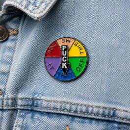 F**k It Spinner Enamel Pin – Colourful Rotating Wheel Badge